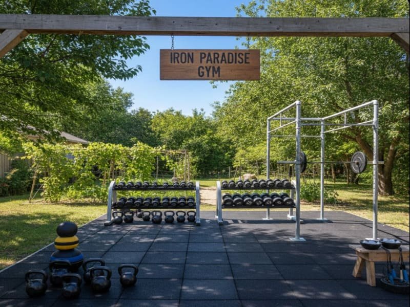 مخطط تخطيط صالة الألعاب الرياضية في الحديقة مع الأبعاد